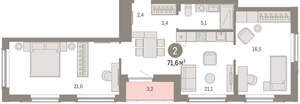 2-к квартира, вторичка, 72м2, 4/16 этаж