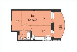 1-к квартира, вторичка, 43м2, 6/16 этаж