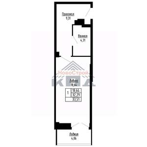 1-к квартира, строящийся дом, 34м2, 2/16 этаж