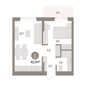 1-к квартира, вторичка, 42м2, 6/14 этаж