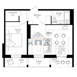 1-к квартира, строящийся дом, 54м2, 2/16 этаж