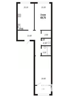 2-к квартира, строящийся дом, 70м2, 8/14 этаж
