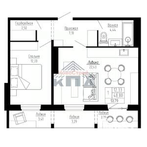 1-к квартира, строящийся дом, 54м2, 8/16 этаж