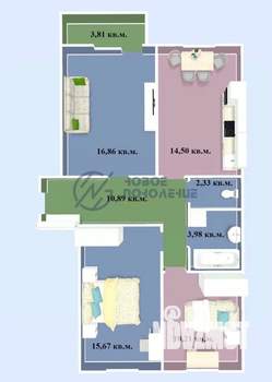 3-к квартира, строящийся дом, 78м2, 2/5 этаж