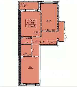 2-к квартира, сданный дом, 76м2, 6/13 этаж