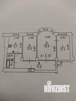 3-к квартира, вторичка, 74м2, 4/4 этаж
