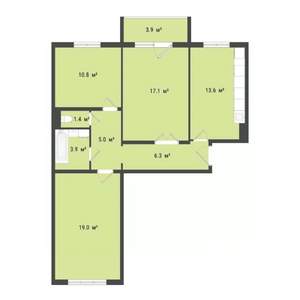 3-к квартира, строящийся дом, 76м2, 9/10 этаж