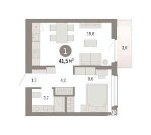 1-к квартира, вторичка, 41м2, 8/16 этаж