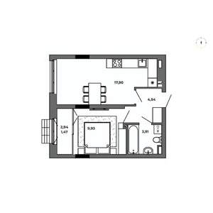 1-к квартира, строящийся дом, 38м2, 3/8 этаж