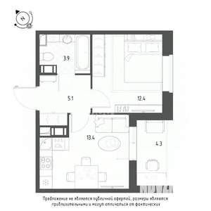 1-к квартира, вторичка, 40м2, 6/9 этаж