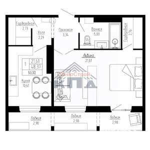 1-к квартира, вторичка, 53м2, 10/16 этаж