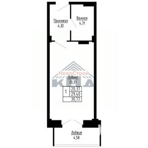 1-к квартира, строящийся дом, 31м2, 14/16 этаж