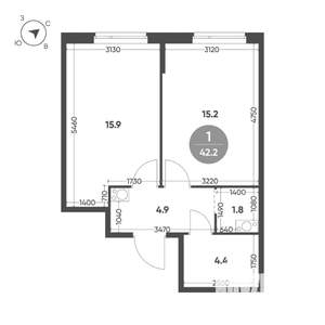 1-к квартира, вторичка, 42м2, 7/8 этаж