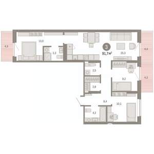 3-к квартира, вторичка, 92м2, 5/9 этаж