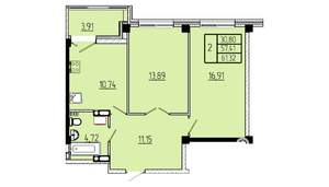 2-к квартира, вторичка, 61м2, 5/16 этаж