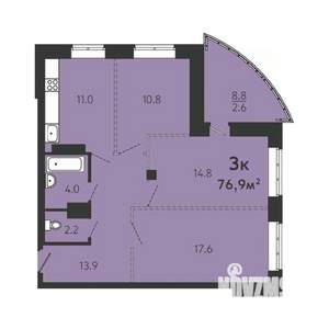 3-к квартира, строящийся дом, 74м2, 6/16 этаж