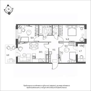 3-к квартира, вторичка, 82м2, 9/12 этаж
