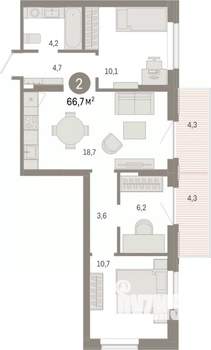 3-к квартира, вторичка, 67м2, 8/17 этаж