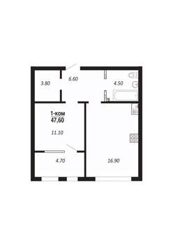 1-к квартира, строящийся дом, 48м2, 4/14 этаж