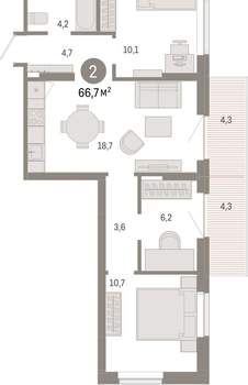 3-к квартира, вторичка, 67м2, 6/9 этаж