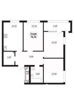 3-к квартира, вторичка, 79м2, 8/14 этаж