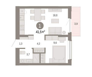 1-к квартира, вторичка, 41м2, 8/16 этаж
