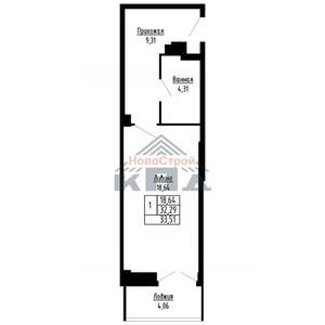 1-к квартира, строящийся дом, 34м2, 11/16 этаж