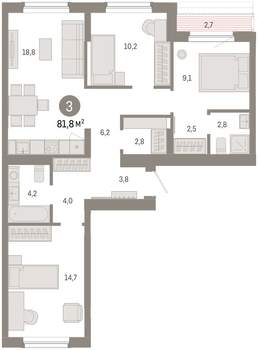 3-к квартира, вторичка, 82м2, 8/16 этаж