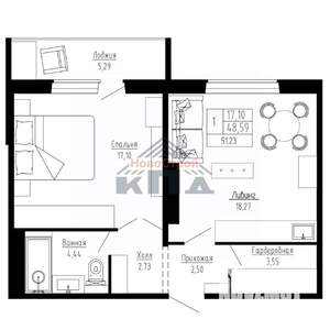 1-к квартира, вторичка, 51м2, 14/16 этаж
