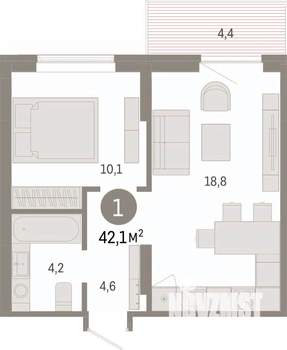 1-к квартира, вторичка, 42м2, 6/8 этаж