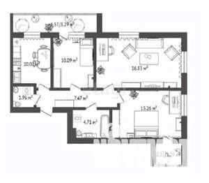 3-к квартира, строящийся дом, 71м2, 15/16 этаж