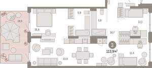 3-к квартира, вторичка, 114м2, 1/9 этаж