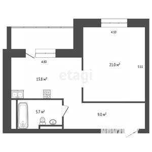 1-к квартира, вторичка, 50м2, 3/16 этаж