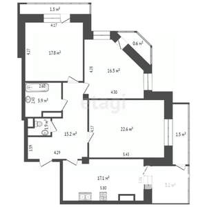 3-к квартира, вторичка, 97м2, 6/18 этаж