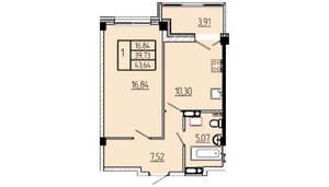1-к квартира, строящийся дом, 44м2, 3/16 этаж