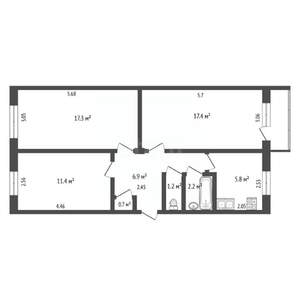 3-к квартира, вторичка, 63м2, 4/5 этаж