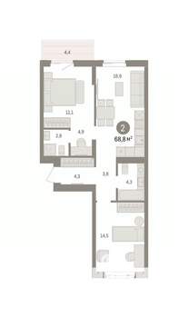 2-к квартира, вторичка, 69м2, 3/7 этаж