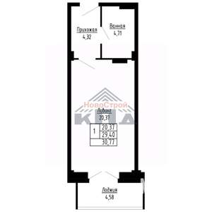 1-к квартира, строящийся дом, 31м2, 13/16 этаж
