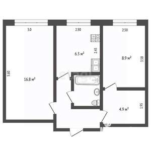 2-к квартира, вторичка, 44м2, 1/5 этаж