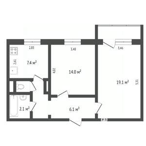 2-к квартира, вторичка, 52м2, 8/10 этаж