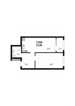 1-к квартира, вторичка, 51м2, 5/22 этаж