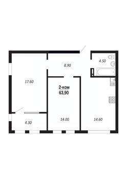 2-к квартира, вторичка, 64м2, 4/14 этаж