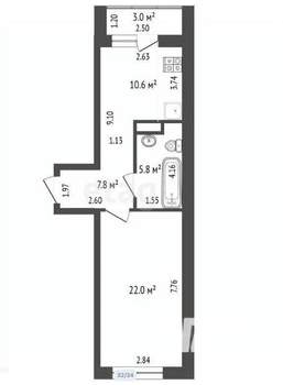 1-к квартира, вторичка, 46м2, 17/19 этаж
