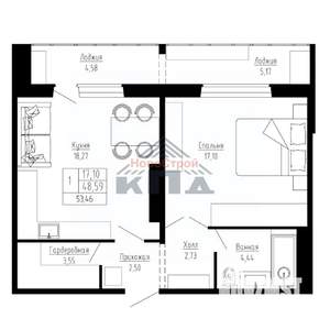 1-к квартира, строящийся дом, 53м2, 4/16 этаж