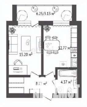 1-к квартира, строящийся дом, 45м2, 14/16 этаж