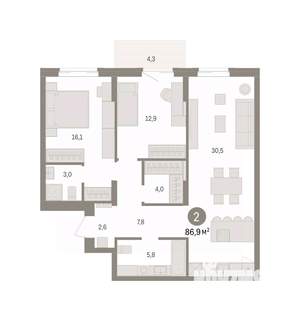 2-к квартира, вторичка, 87м2, 7/14 этаж