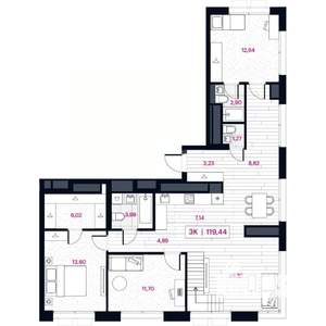 3-к квартира, вторичка, 119м2, 15/15 этаж