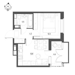 1-к квартира, строящийся дом, 37м2, 12/12 этаж