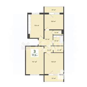 3-к квартира, вторичка, 77м2, 1/10 этаж
