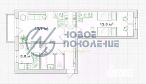 2-к квартира, вторичка, 45м2, 4/5 этаж